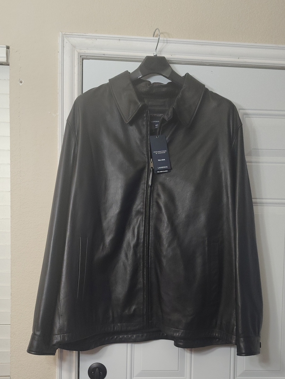 New Men's Roundtree & Yorke Black Leather Bomber Jacket 4XT